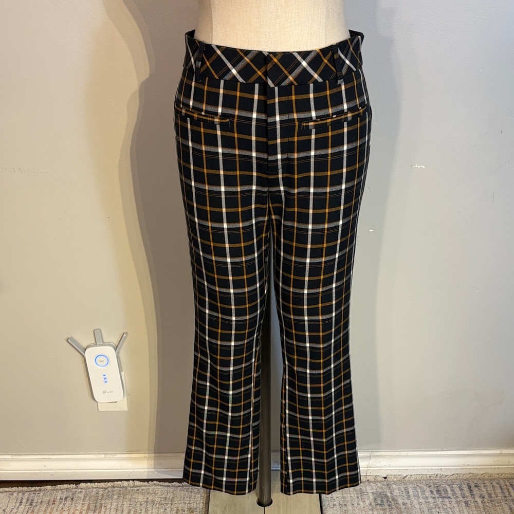 Anthropologie Chic Black and Yellow Plaid Trousers size 6